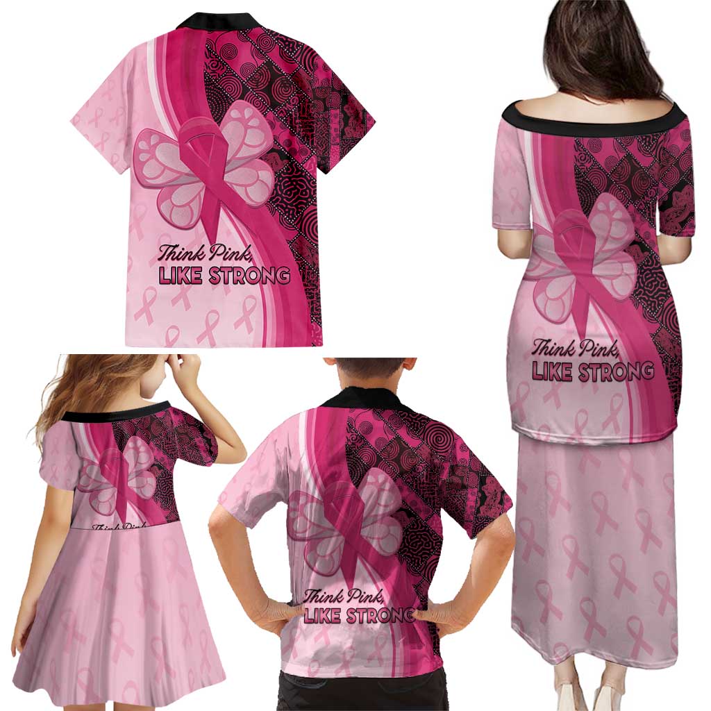 Breast Cancer Awareness Family Matching Puletasi and Hawaiian Shirt Party Like A Survivor - Pink African Pattern - Wonder Print Shop