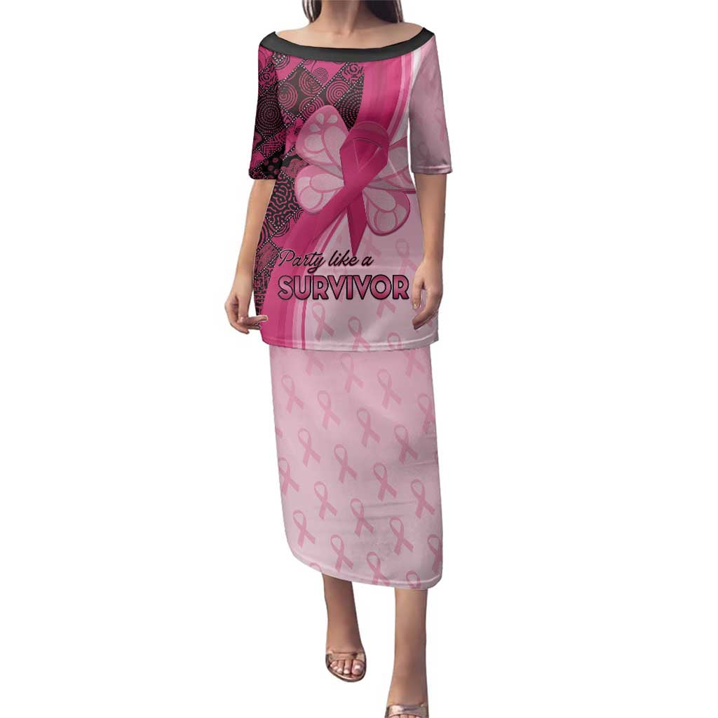 Breast Cancer Awareness Family Matching Puletasi and Hawaiian Shirt Party Like A Survivor - Pink African Pattern - Wonder Print Shop