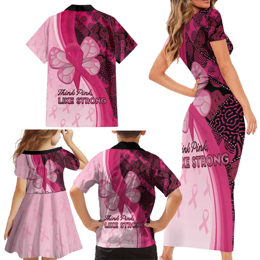 Breast Cancer Awareness Family Matching Short Sleeve Bodycon Dress and Hawaiian Shirt Party Like A Survivor - Pink African Pattern - Wonder Print Shop