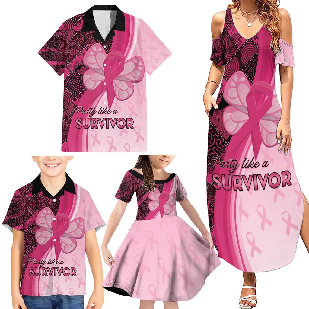 Breast Cancer Awareness Family Matching Summer Maxi Dress and Hawaiian Shirt Party Like A Survivor - Pink African Pattern - Wonder Print Shop
