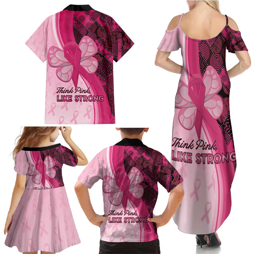 Breast Cancer Awareness Family Matching Summer Maxi Dress and Hawaiian Shirt Party Like A Survivor - Pink African Pattern - Wonder Print Shop