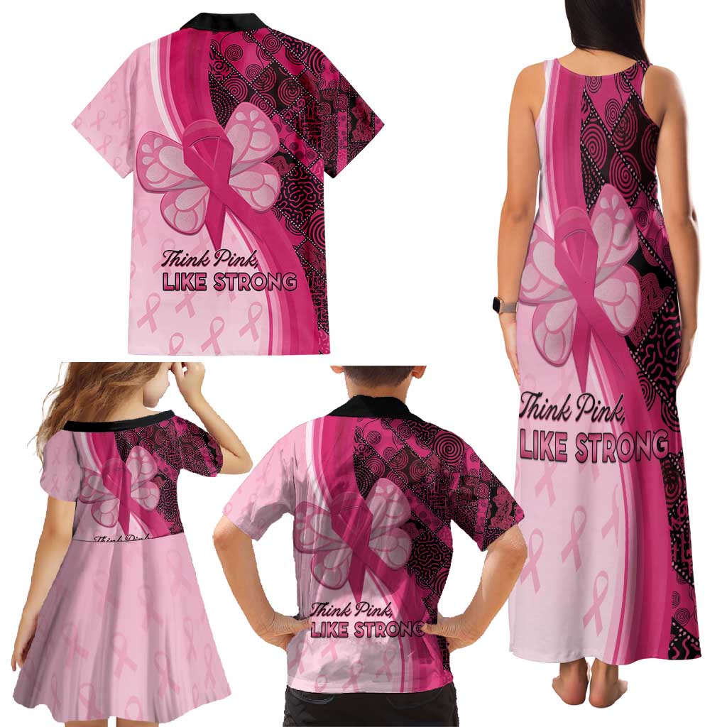 Breast Cancer Awareness Family Matching Tank Maxi Dress and Hawaiian Shirt Party Like A Survivor - Pink African Pattern - Wonder Print Shop