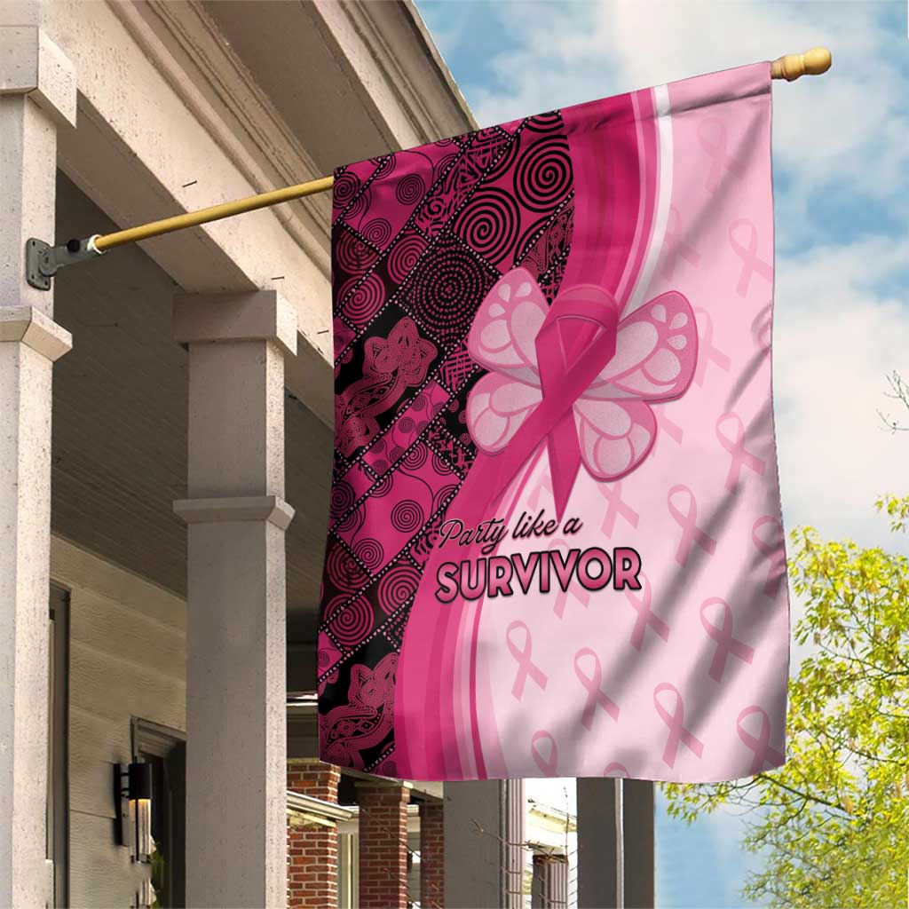 Breast Cancer Awareness Garden Flag Party Like A Survivor - Pink African Pattern - Wonder Print Shop