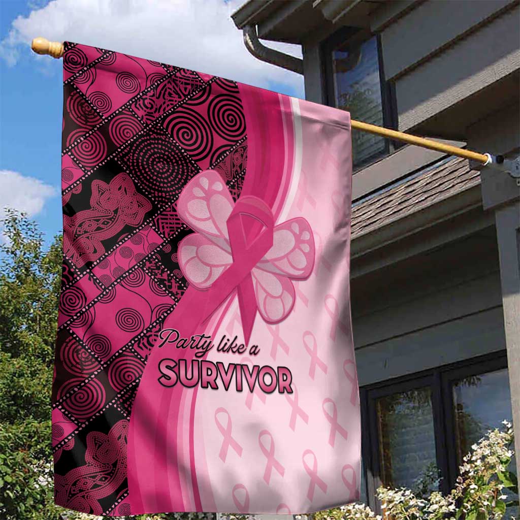 Breast Cancer Awareness Garden Flag Party Like A Survivor - Pink African Pattern - Wonder Print Shop