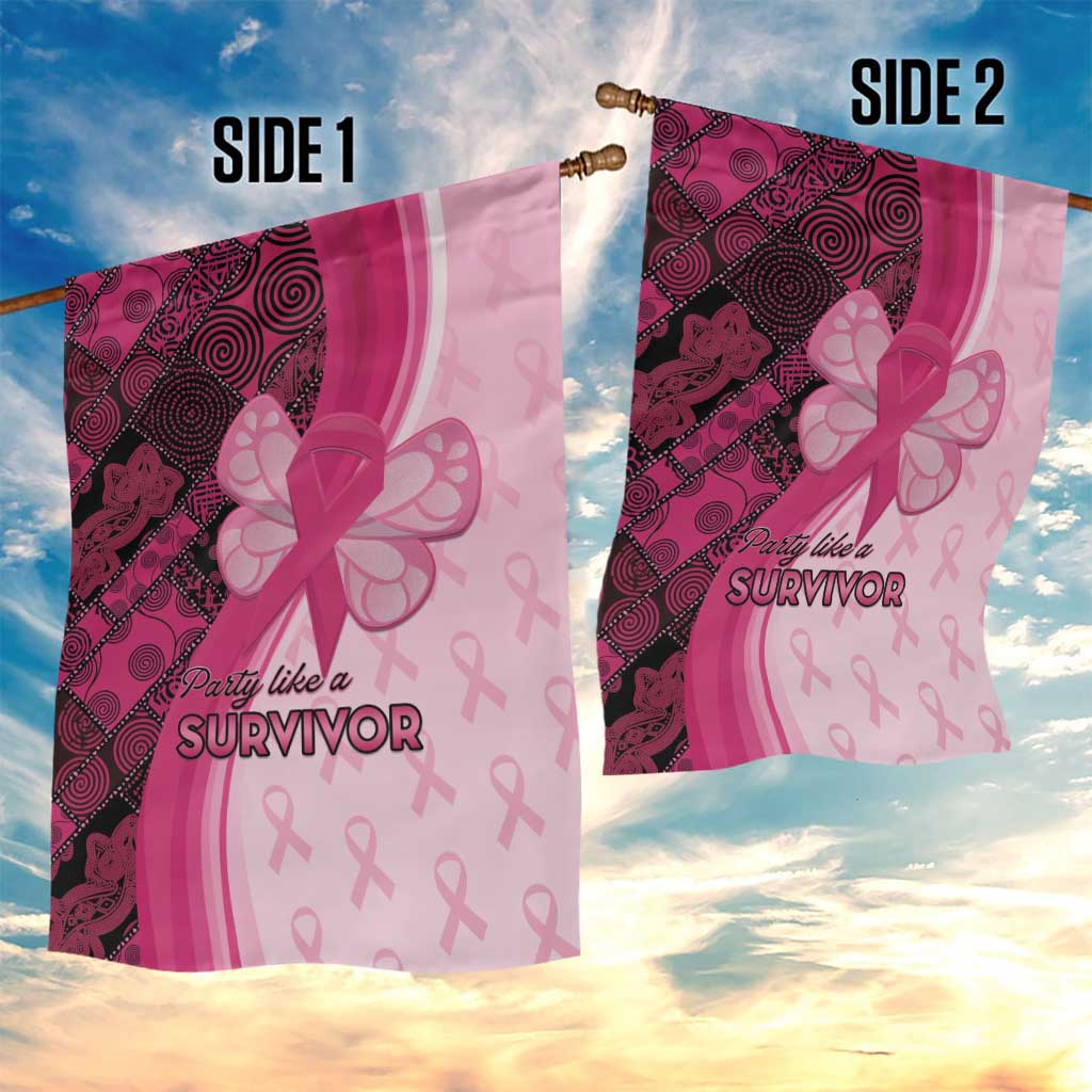 Breast Cancer Awareness Garden Flag Party Like A Survivor - Pink African Pattern - Wonder Print Shop