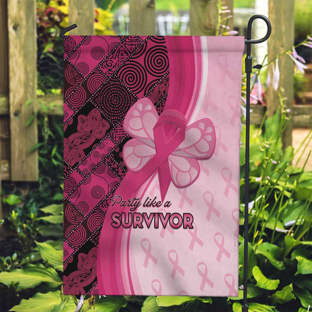 Breast Cancer Awareness Garden Flag Party Like A Survivor - Pink African Pattern - Wonder Print Shop
