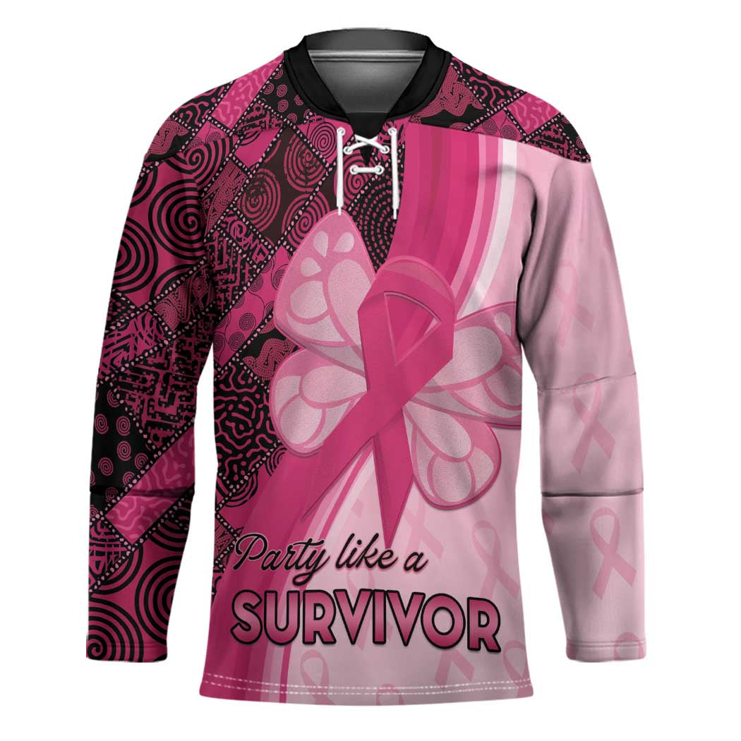 Breast Cancer Awareness Hockey Jersey Party Like A Survivor - Pink African Pattern - Wonder Print Shop