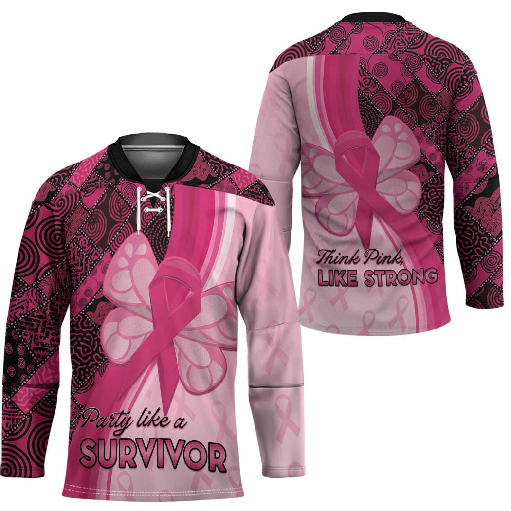 Breast Cancer Awareness Hockey Jersey Party Like A Survivor - Pink African Pattern - Wonder Print Shop