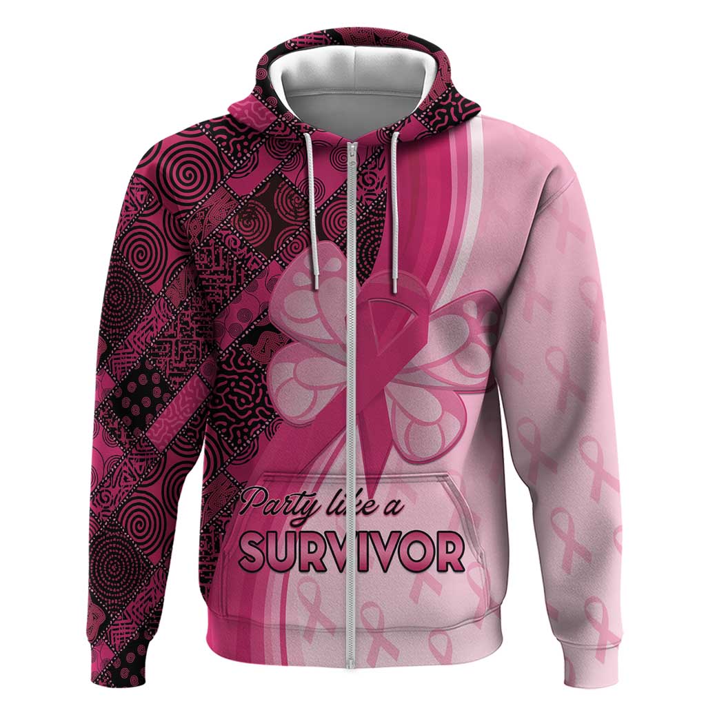 Breast Cancer Awareness Hoodie Party Like A Survivor - Pink African Pattern - Wonder Print Shop
