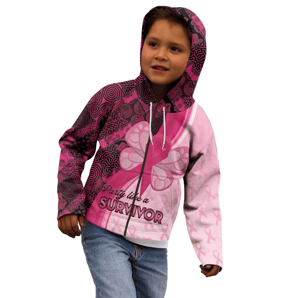 Breast Cancer Awareness Kid Hoodie Party Like A Survivor - Pink African Pattern - Wonder Print Shop