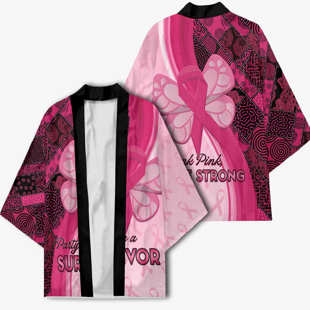 Breast Cancer Awareness Kimono Party Like A Survivor - Pink African Pattern - Wonder Print Shop