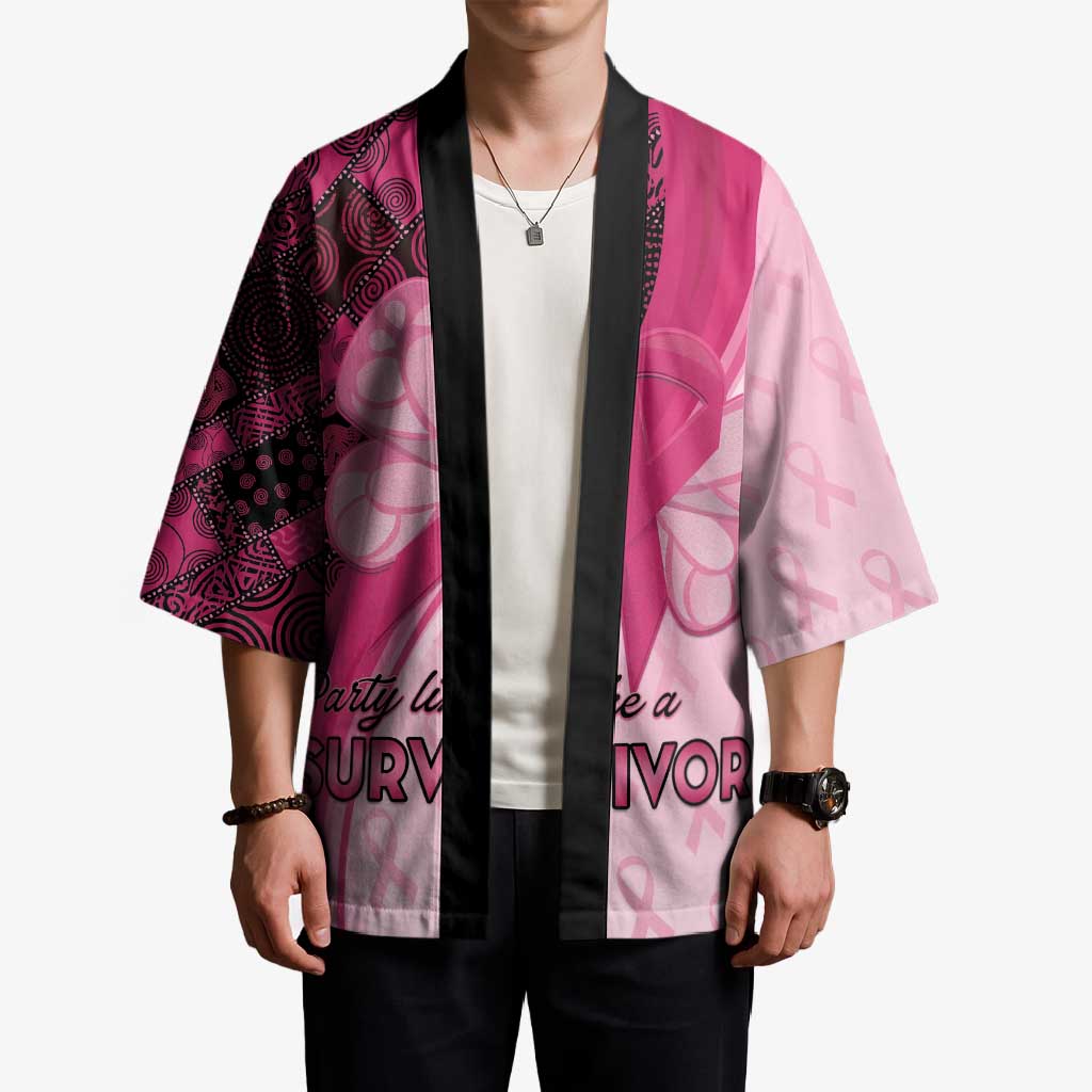 Breast Cancer Awareness Kimono Party Like A Survivor - Pink African Pattern - Wonder Print Shop