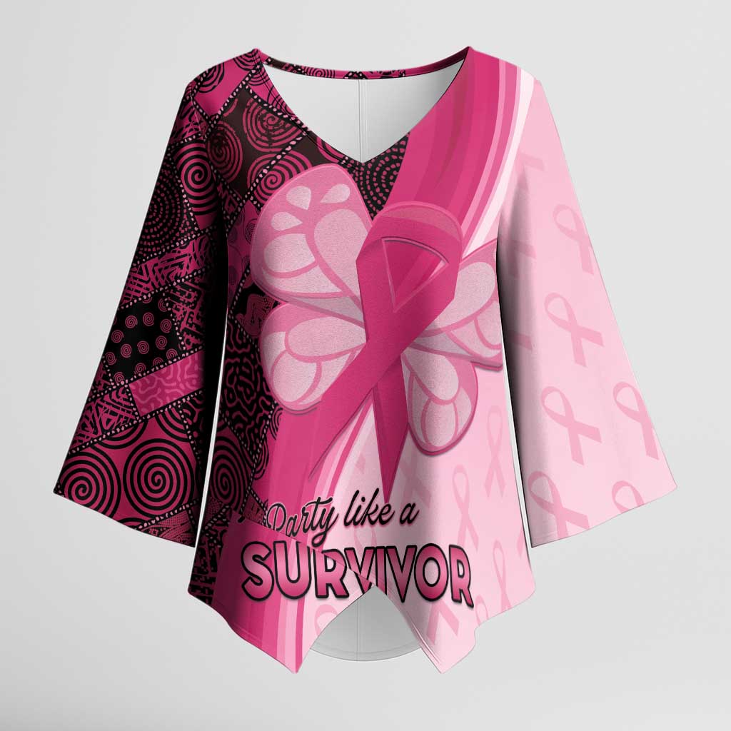Breast Cancer Awareness Kimono Sleeve Blouse Party Like A Survivor - Pink African Pattern - Wonder Print Shop