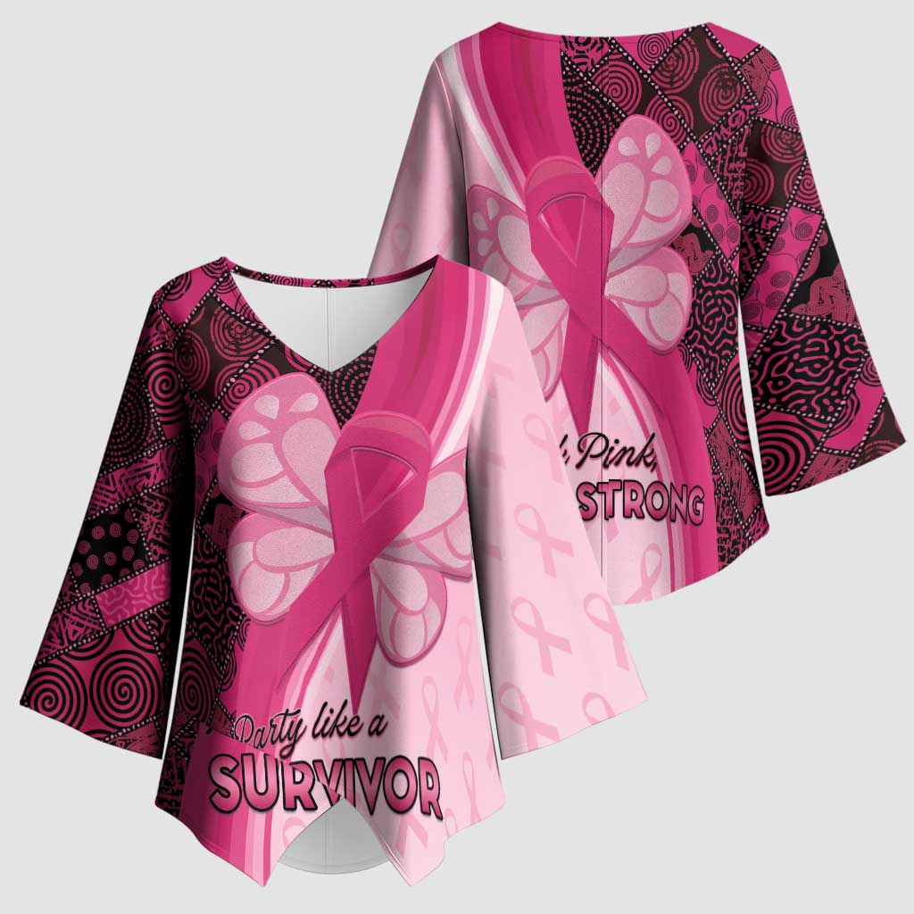 Breast Cancer Awareness Kimono Sleeve Blouse Party Like A Survivor - Pink African Pattern - Wonder Print Shop