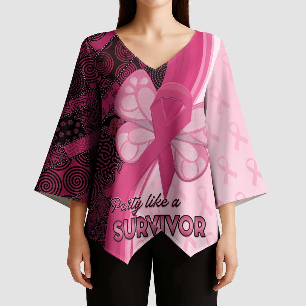 Breast Cancer Awareness Kimono Sleeve Blouse Party Like A Survivor - Pink African Pattern - Wonder Print Shop