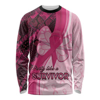 Breast Cancer Awareness Long Sleeve Shirt Party Like A Survivor - Pink African Pattern - Wonder Print Shop