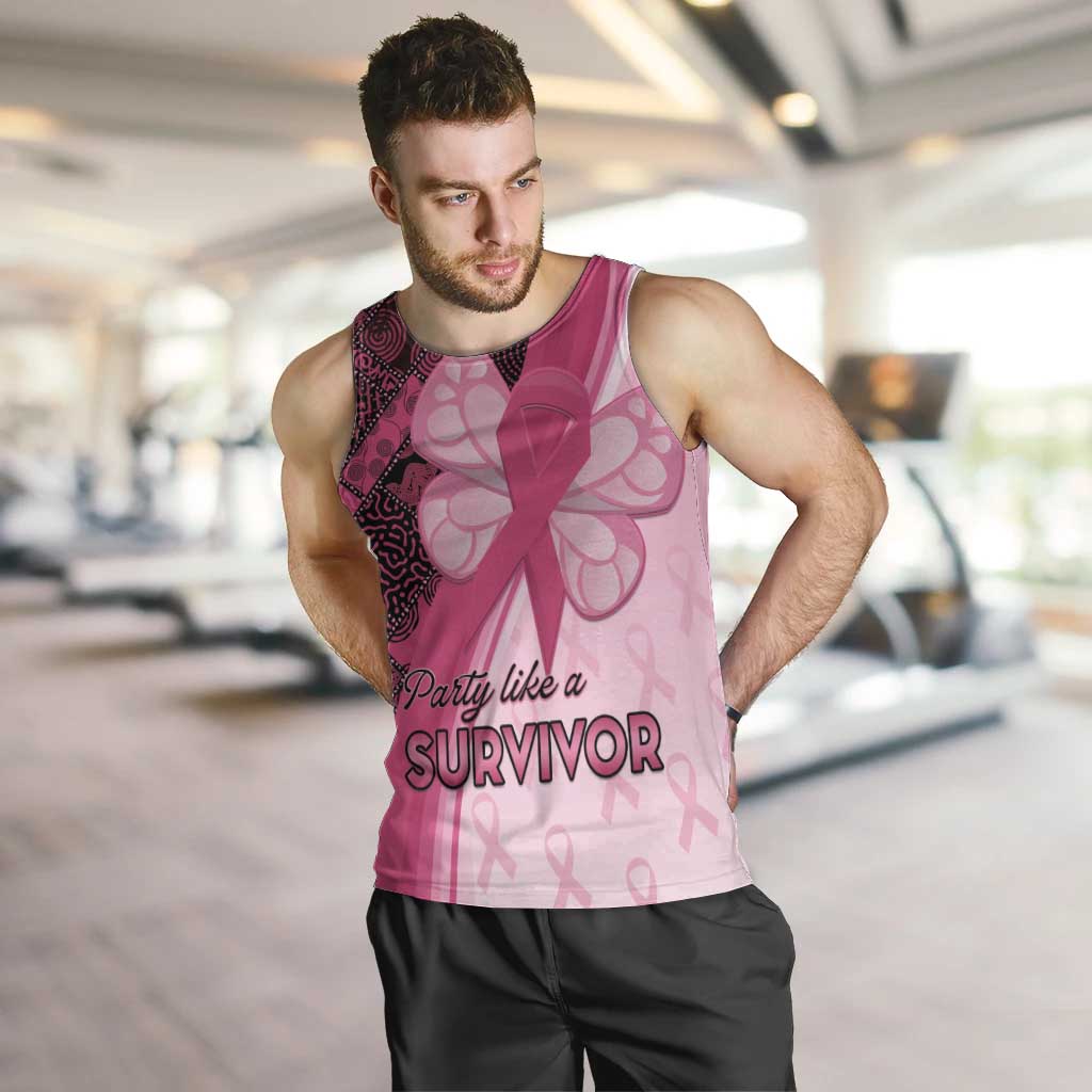 Breast Cancer Awareness Men Tank Top Party Like A Survivor - Pink African Pattern - Wonder Print Shop