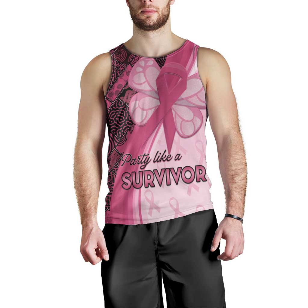 Breast Cancer Awareness Men Tank Top Party Like A Survivor - Pink African Pattern - Wonder Print Shop