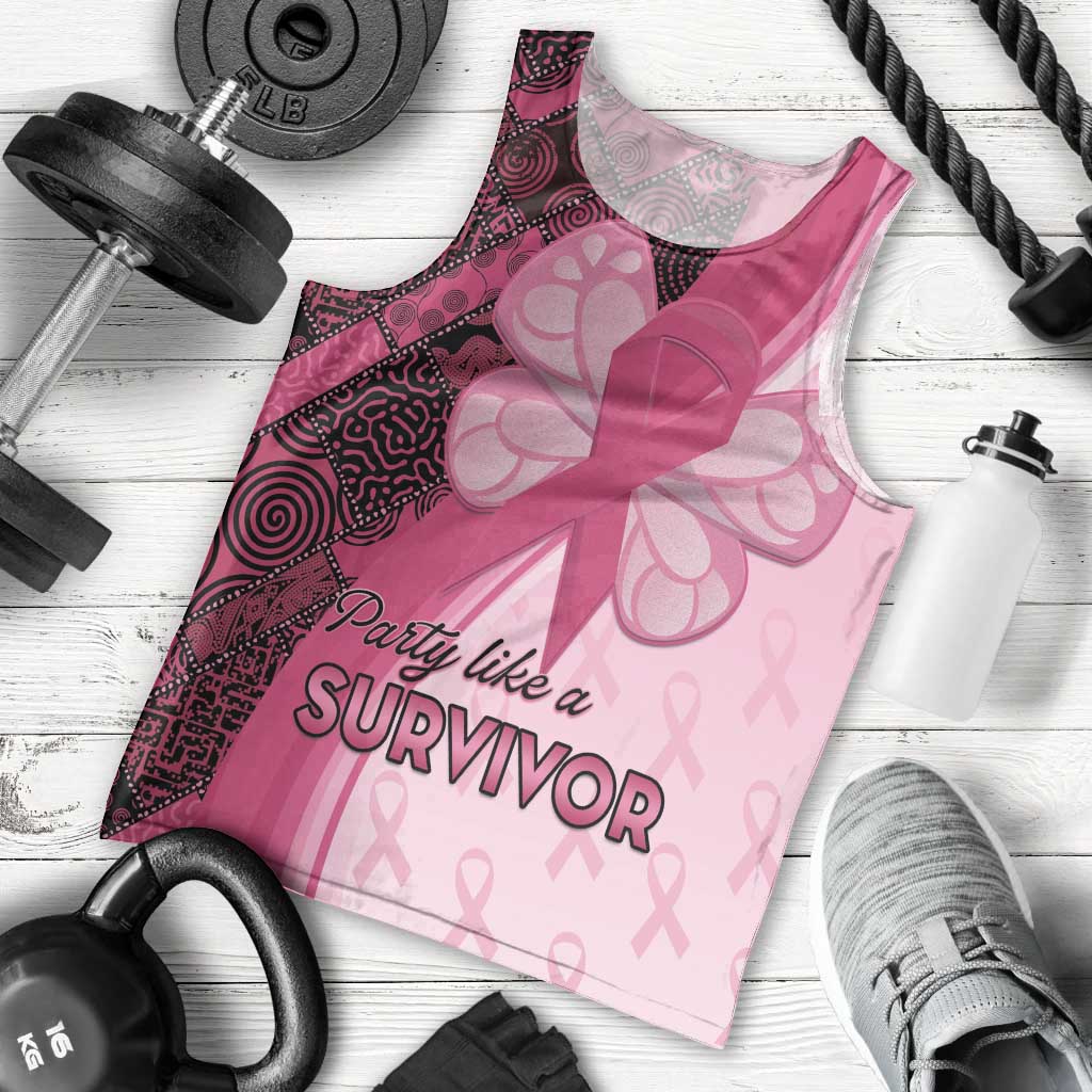 Breast Cancer Awareness Men Tank Top Party Like A Survivor - Pink African Pattern - Wonder Print Shop