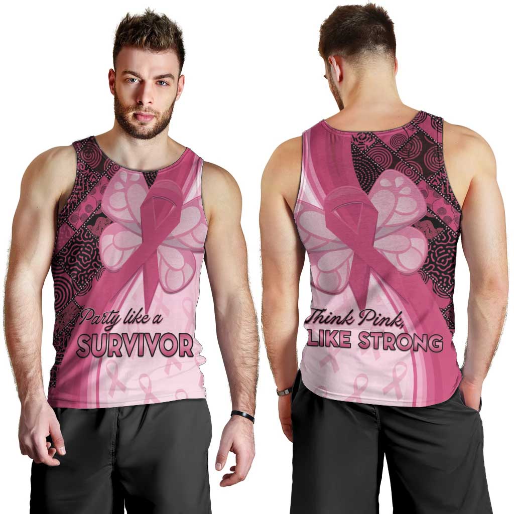 Breast Cancer Awareness Men Tank Top Party Like A Survivor - Pink African Pattern - Wonder Print Shop