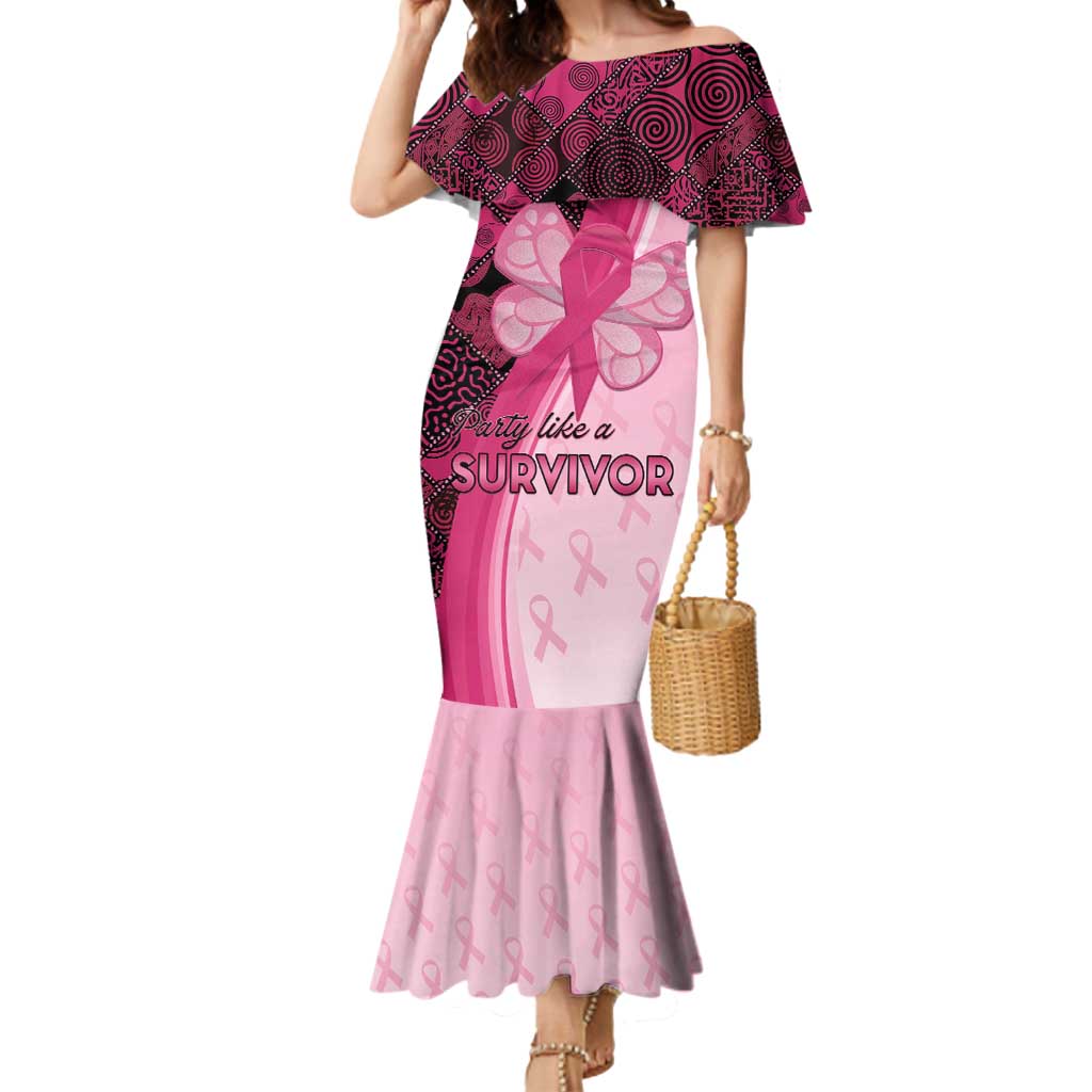 Breast Cancer Awareness Mermaid Dress Party Like A Survivor - Pink African Pattern - Wonder Print Shop