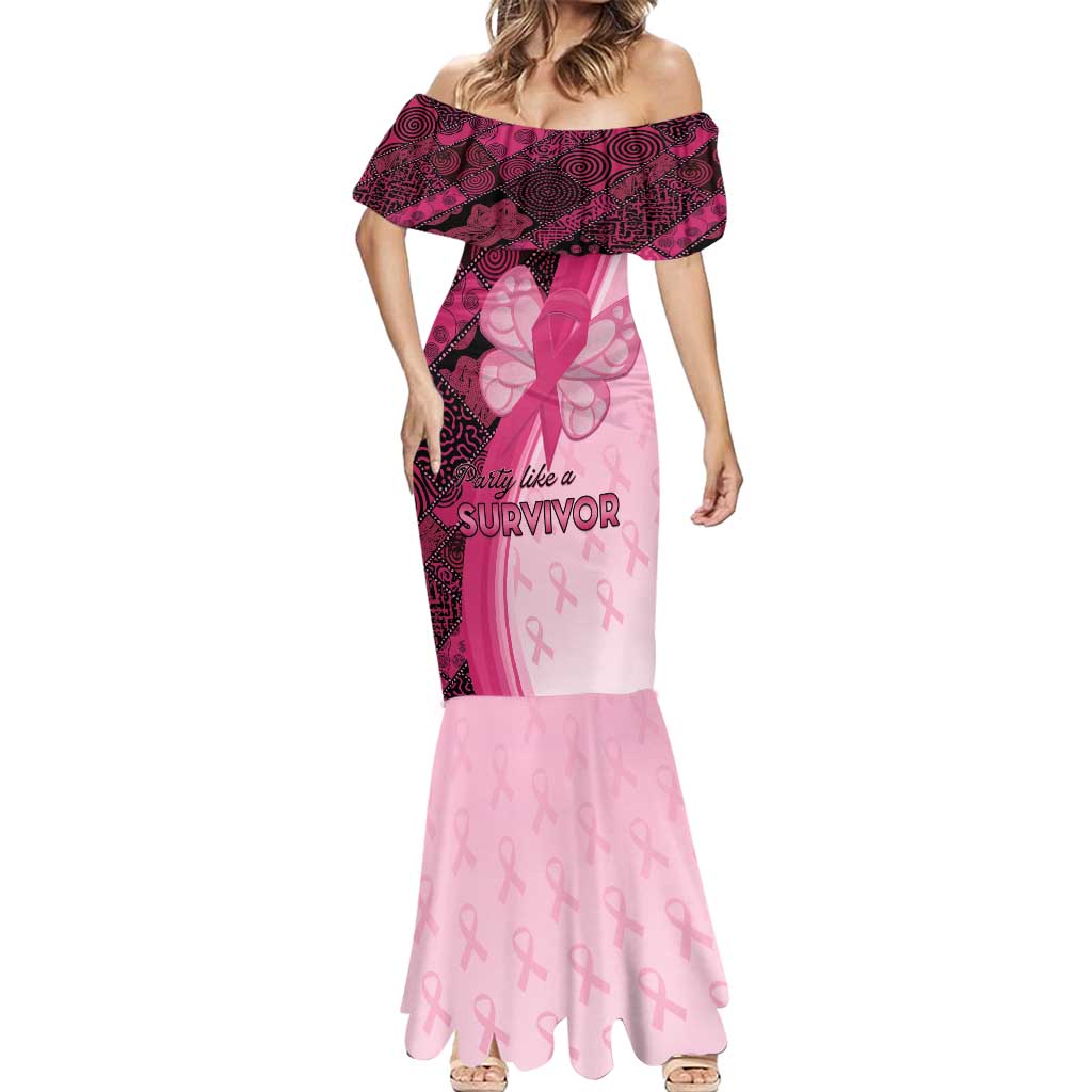 Breast Cancer Awareness Mermaid Dress Party Like A Survivor - Pink African Pattern - Wonder Print Shop
