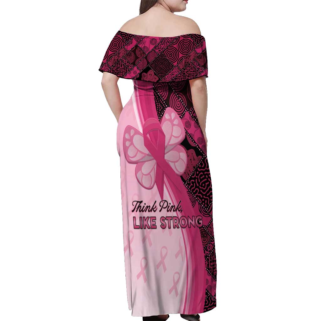 Breast Cancer Awareness Off Shoulder Maxi Dress Party Like A Survivor - Pink African Pattern - Wonder Print Shop
