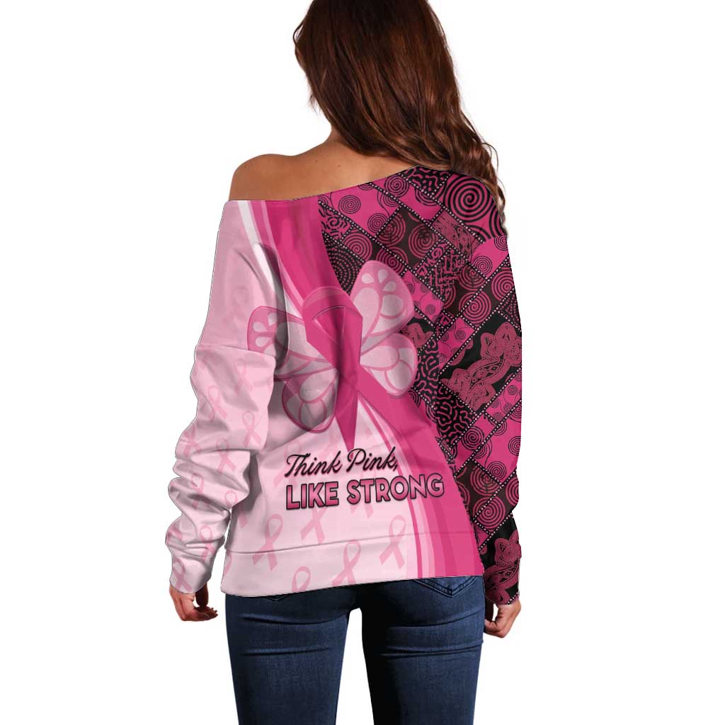 Breast Cancer Awareness Off Shoulder Sweater Party Like A Survivor - Pink African Pattern - Wonder Print Shop