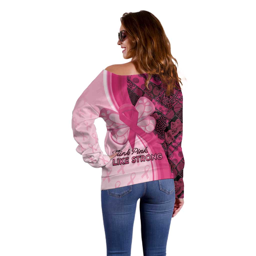 Breast Cancer Awareness Off Shoulder Sweater Party Like A Survivor - Pink African Pattern - Wonder Print Shop