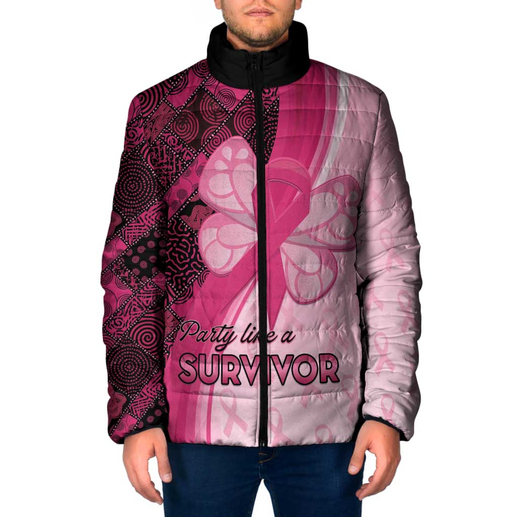 Breast Cancer Awareness Padded Jacket Party Like A Survivor - Pink African Pattern - Wonder Print Shop
