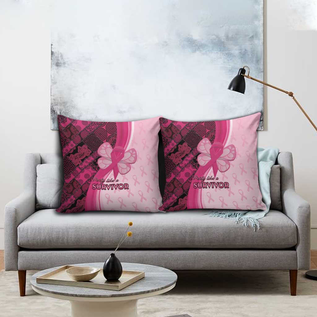 Breast Cancer Awareness Pillow Cover Party Like A Survivor - Pink African Pattern - Wonder Print Shop