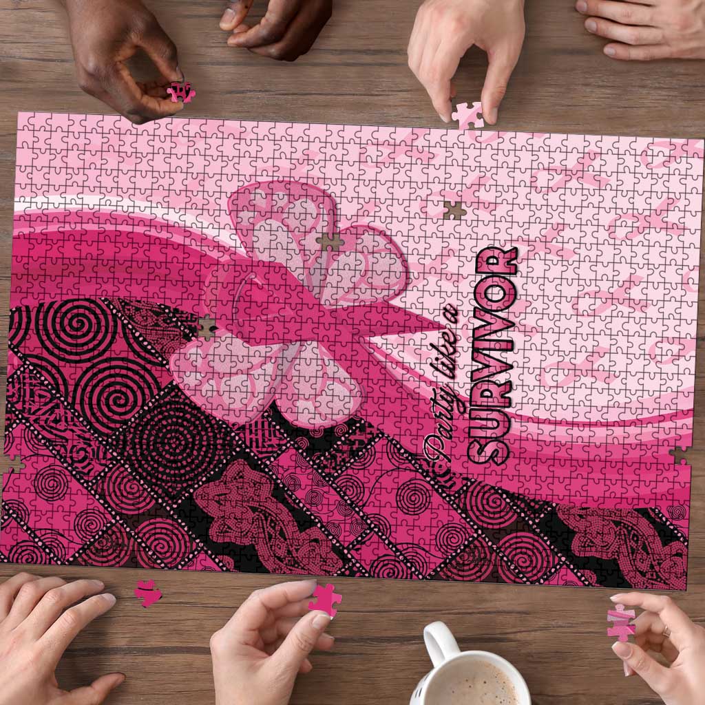 Breast Cancer Awareness Puzzle Party Like A Survivor - Pink African Pattern - Wonder Print Shop