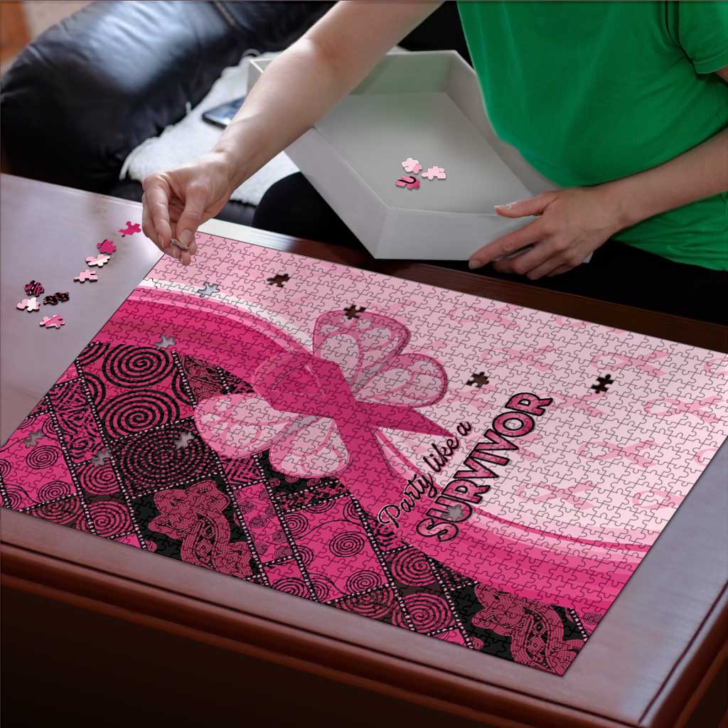 Breast Cancer Awareness Puzzle Party Like A Survivor - Pink African Pattern - Wonder Print Shop