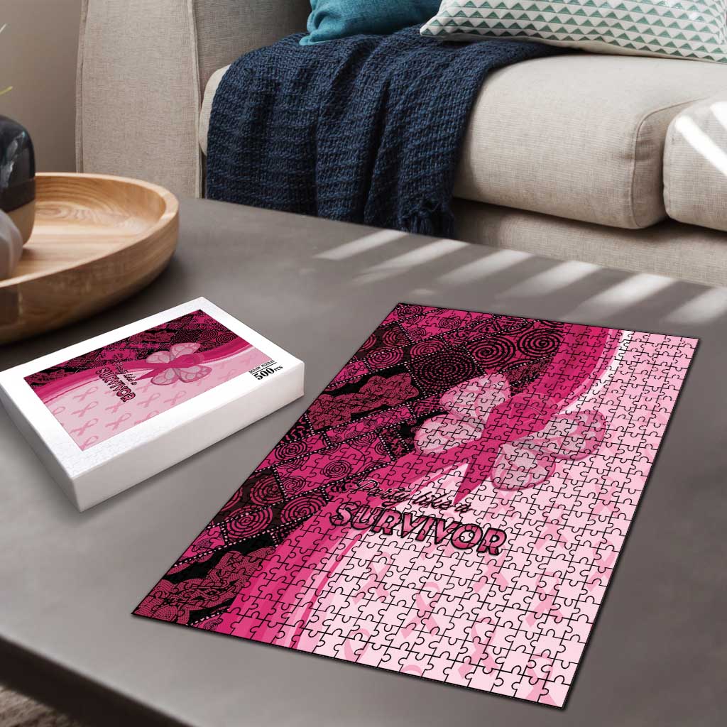 Breast Cancer Awareness Puzzle Party Like A Survivor - Pink African Pattern - Wonder Print Shop