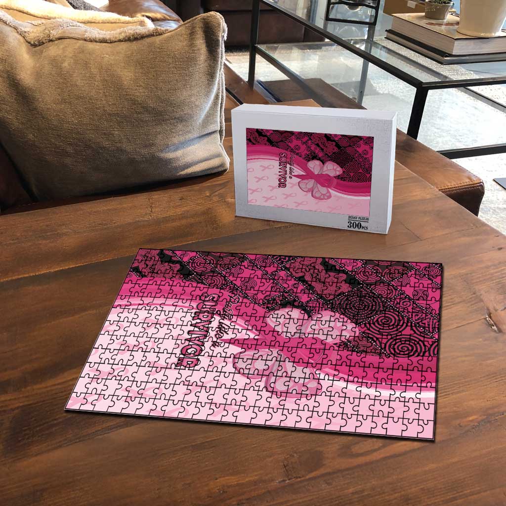 Breast Cancer Awareness Puzzle Party Like A Survivor - Pink African Pattern - Wonder Print Shop