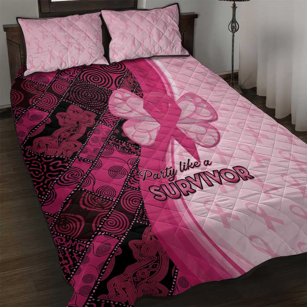 Breast Cancer Awareness Quilt Bed Set Party Like A Survivor - Pink African Pattern - Wonder Print Shop