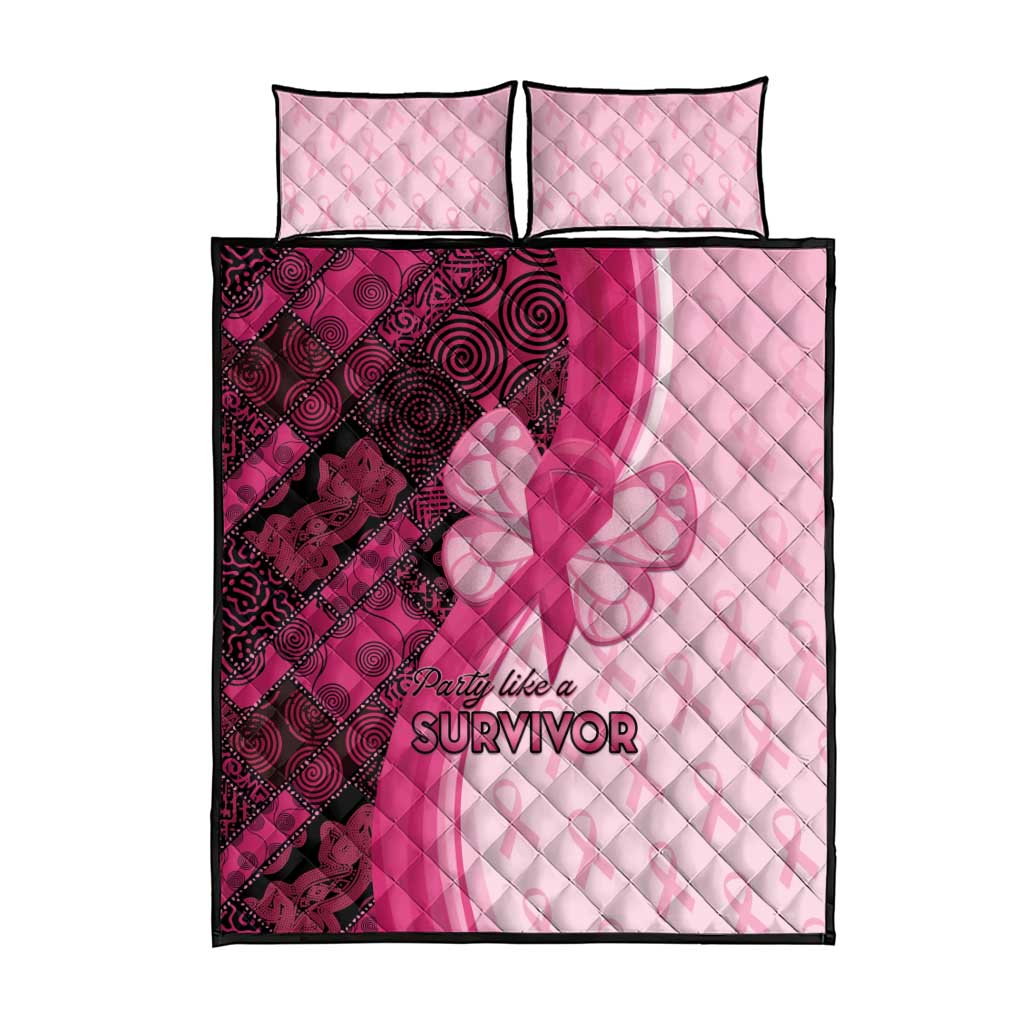 Breast Cancer Awareness Quilt Bed Set Party Like A Survivor - Pink African Pattern - Wonder Print Shop