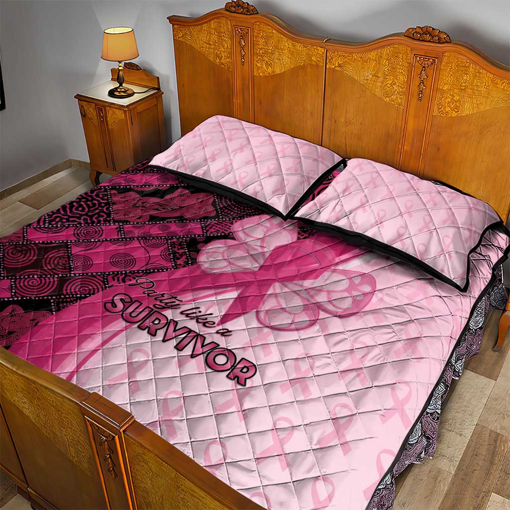 Breast Cancer Awareness Quilt Bed Set Party Like A Survivor - Pink African Pattern - Wonder Print Shop