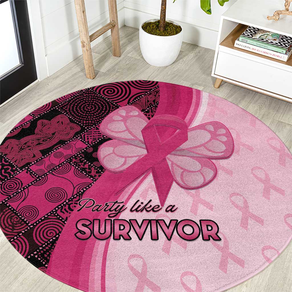 Breast Cancer Awareness Round Carpet Party Like A Survivor - Pink African Pattern - Wonder Print Shop
