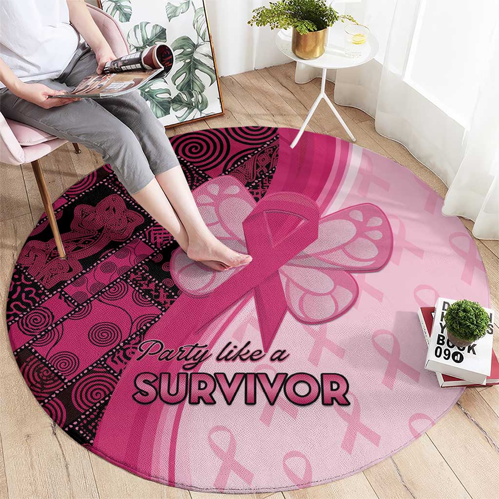 Breast Cancer Awareness Round Carpet Party Like A Survivor - Pink African Pattern - Wonder Print Shop