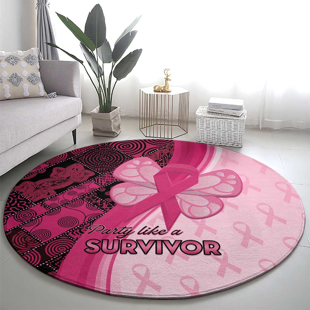 Breast Cancer Awareness Round Carpet Party Like A Survivor - Pink African Pattern - Wonder Print Shop