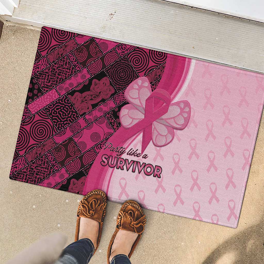 Breast Cancer Awareness Rubber Doormat Party Like A Survivor - Pink African Pattern - Wonder Print Shop
