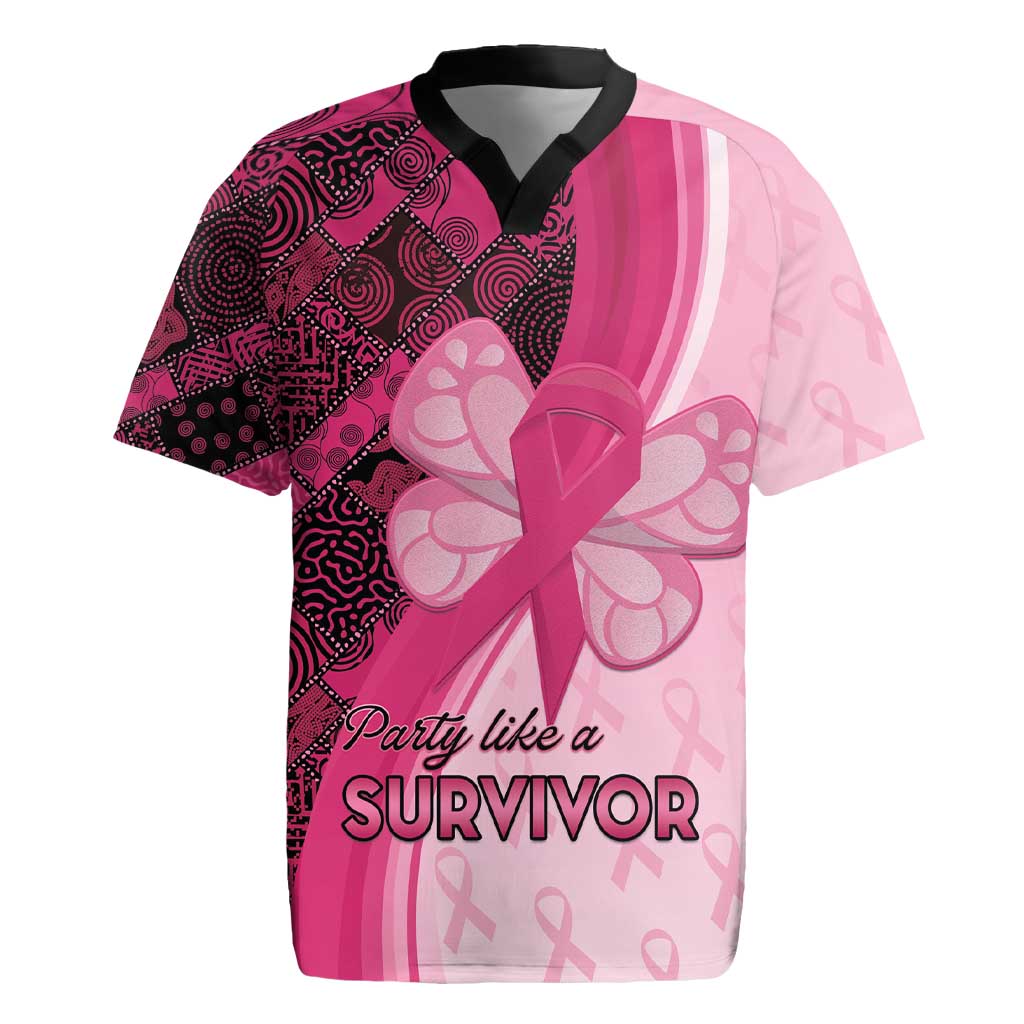 Breast Cancer Awareness Rugby Jersey Party Like A Survivor - Pink African Pattern - Wonder Print Shop