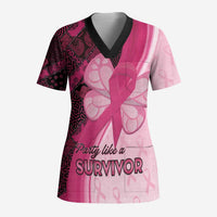 Breast Cancer Awareness Scrub Top Party Like A Survivor - Pink African Pattern - Wonder Print Shop