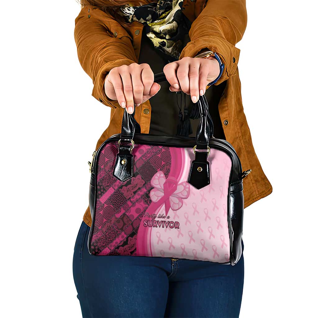 Breast Cancer Awareness Shoulder Handbag Party Like A Survivor - Pink African Pattern - Wonder Print Shop