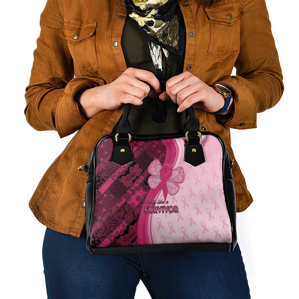 Breast Cancer Awareness Shoulder Handbag Party Like A Survivor - Pink African Pattern - Wonder Print Shop