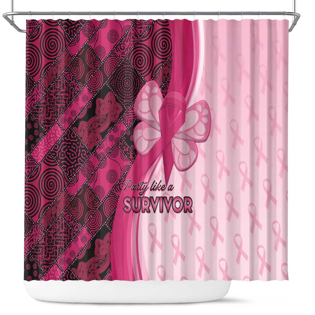 Breast Cancer Awareness Shower Curtain Party Like A Survivor - Pink African Pattern - Wonder Print Shop