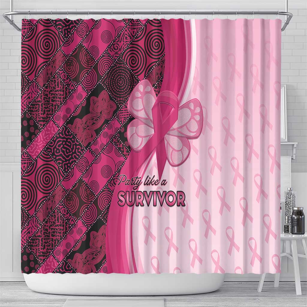 Breast Cancer Awareness Shower Curtain Party Like A Survivor - Pink African Pattern - Wonder Print Shop