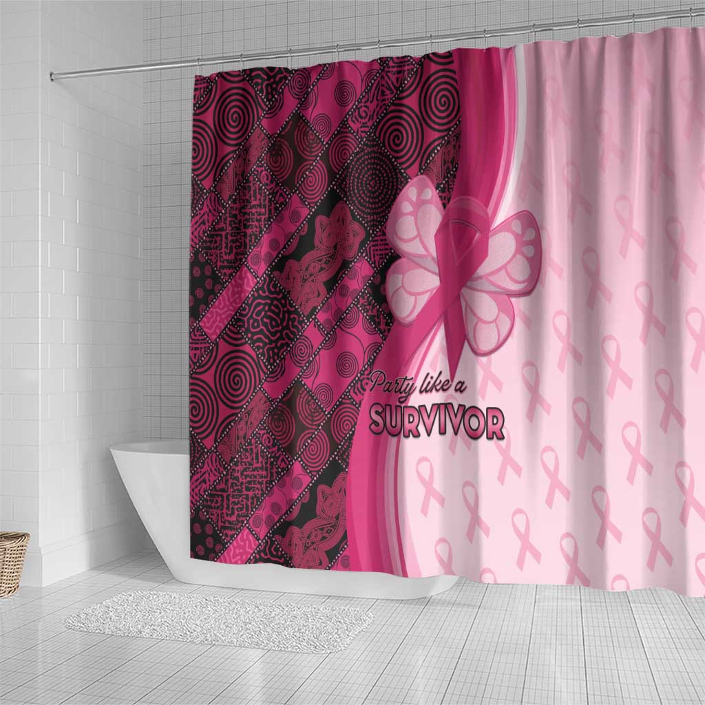 Breast Cancer Awareness Shower Curtain Party Like A Survivor - Pink African Pattern - Wonder Print Shop