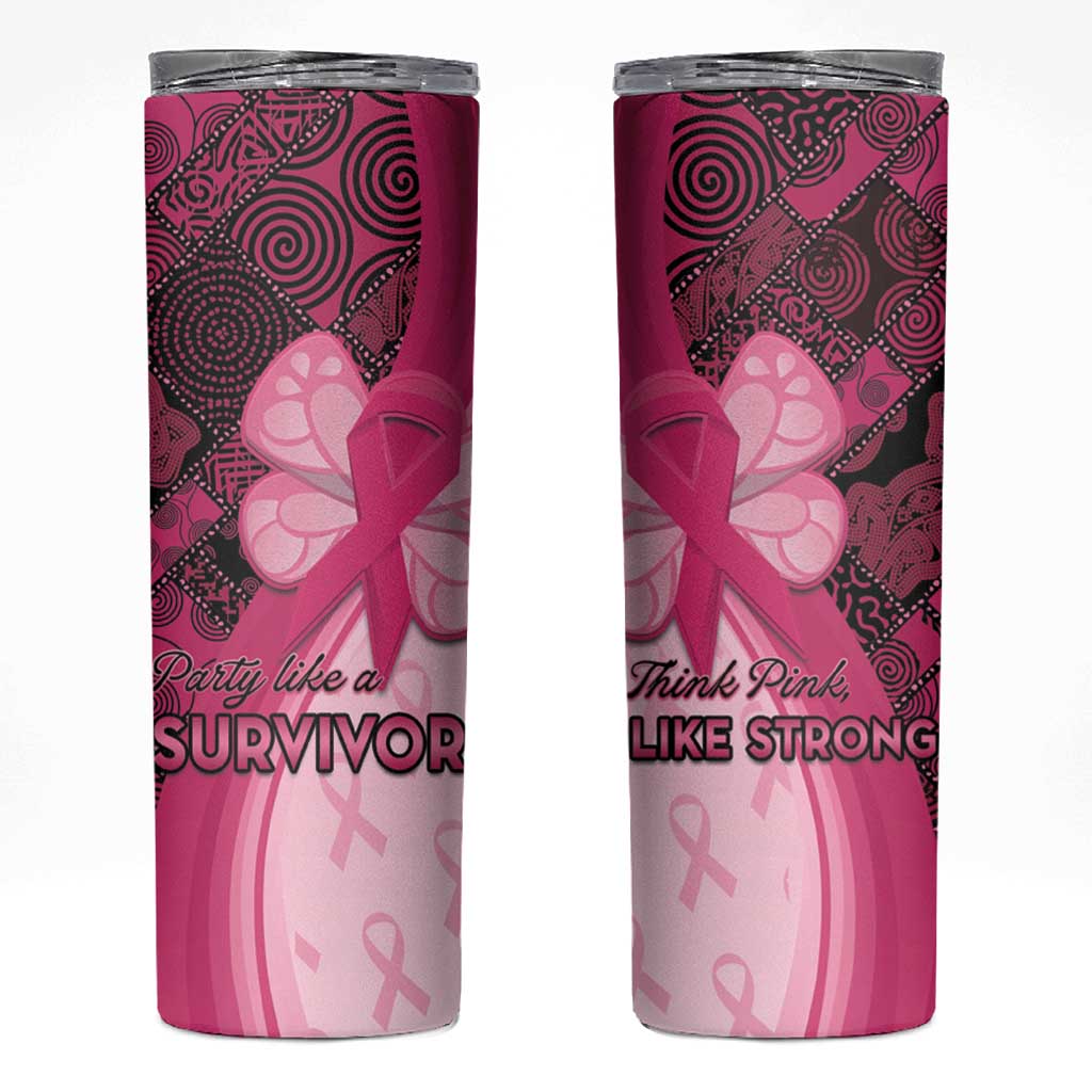 Breast Cancer Awareness Skinny Tumbler Party Like A Survivor - Pink African Pattern - Wonder Print Shop